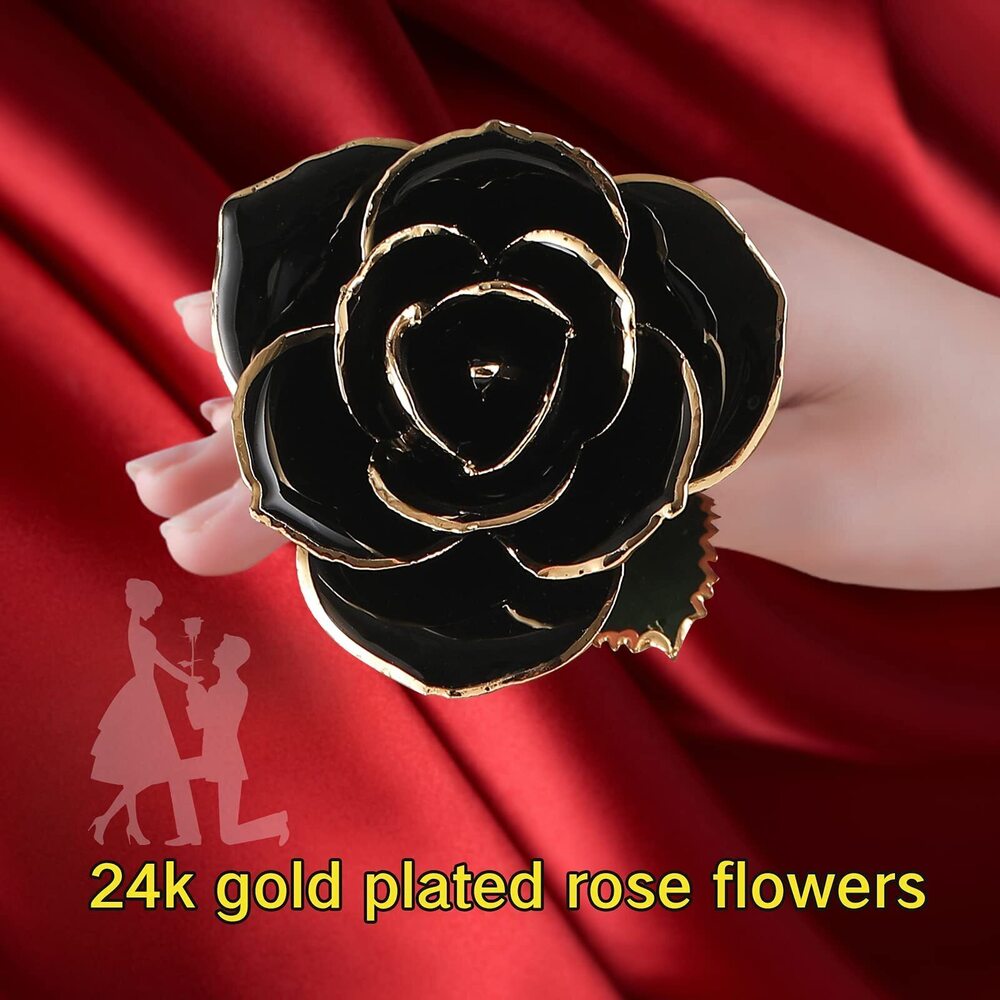 1791 Rose Gifts Forever Black Gold Dipped Rose 24k Gold Plated Eternal - Picture 7 of 8